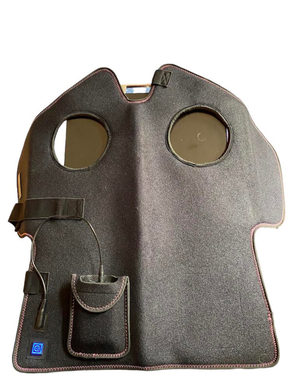 Top side view of the Head/Neck pad for horses showing rechargeable battery in its pouch.